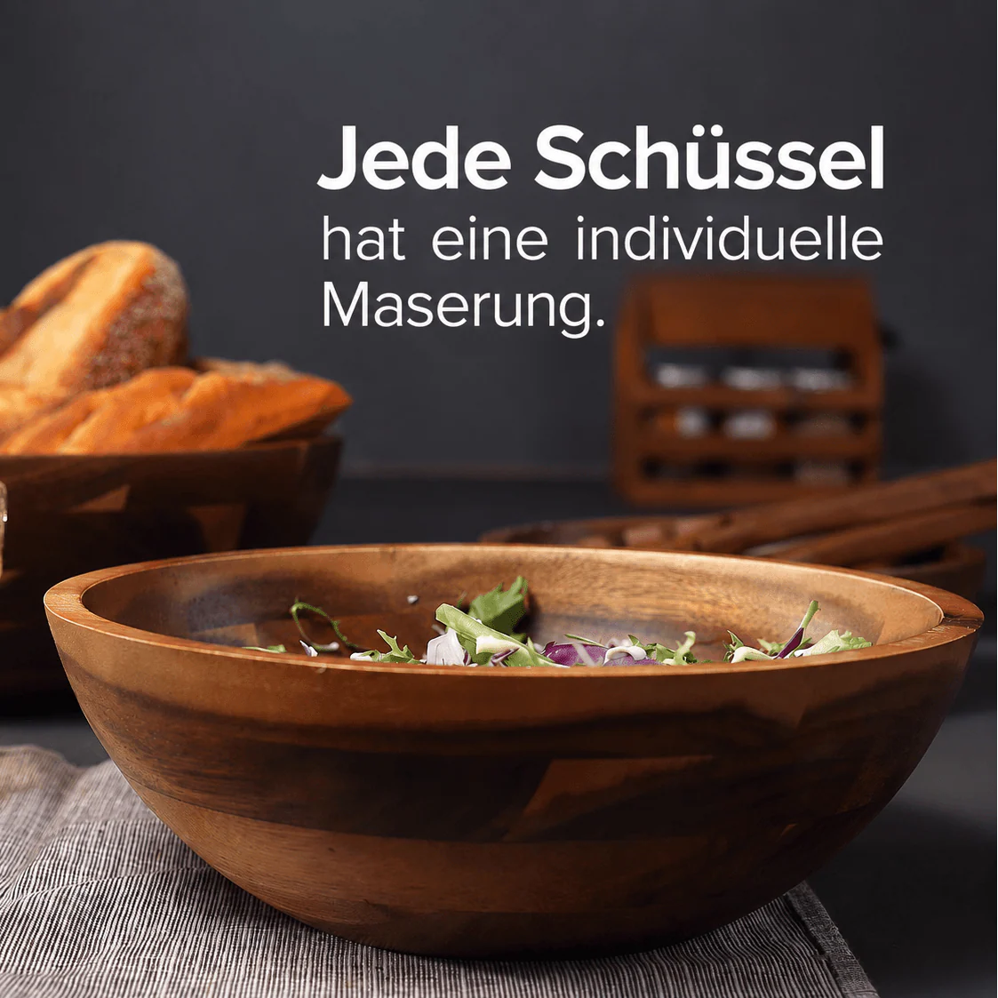 Salatschüssel Set aus Akazienholz – 3 Schüsseln inkl. Salatbesteck - Image 5