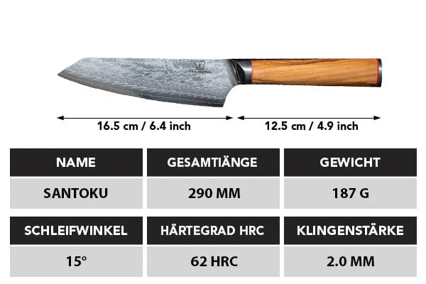Mokuzai Santoku Damastmesser - Image 5