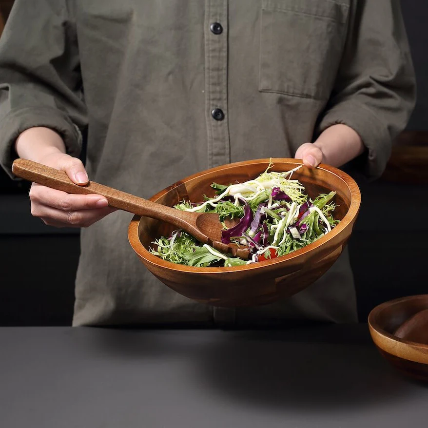Salatschüssel Set aus Akazienholz – 3 Schüsseln inkl. Salatbesteck - Image 12